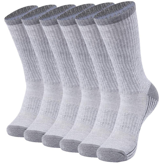 Sunew Bamboo Men's Wicking Cushion Hiking Crew 6 Pack Men Athletic Smelling Fresh Bamboo Sport IOutdoor Working Camping Dress Mid Calf Socks Gray Medium