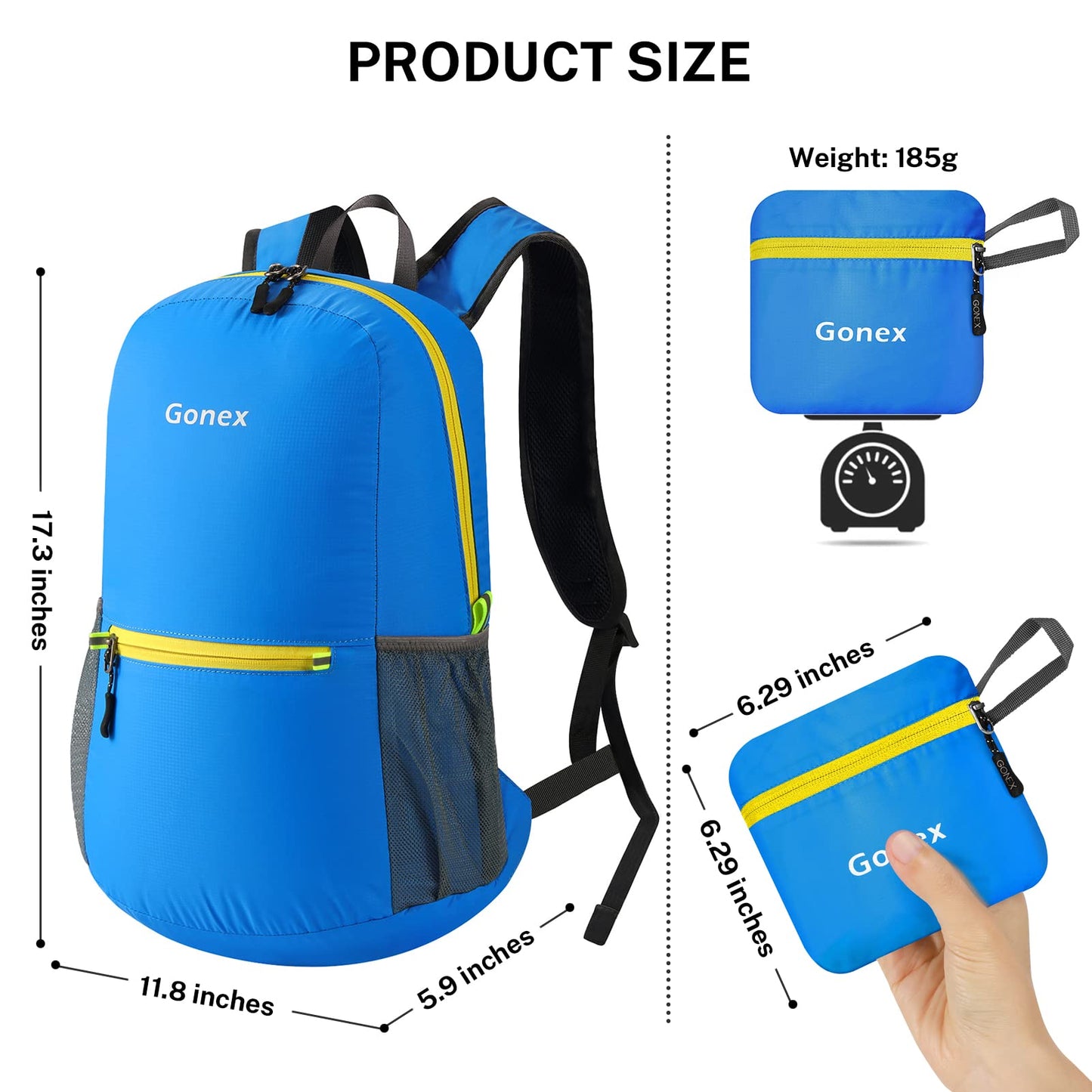 Gonex Ultra Lightweight Packable Backpack Daypack Handy Foldable Camping Outdoor Travel Cycling Backpacking(Blue)