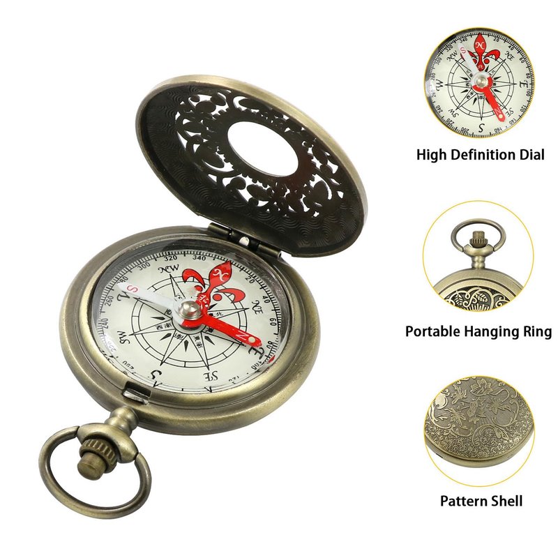 aiGear Retro Pocket Compass, Copper Alloy Compact Portable Waterproof Design for Hiking, Climbing, Camping, Collection and Gift