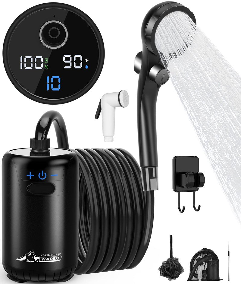 2026 Upgraded Portable Shower for Camping, 8000mAh Rechargeable Camping Shower with Fahrenheit Display, 10 Gear Switching, IPX8 Waterproof, Ideal for Outdoor Camping, Travel, Car Washing, Pet Bathing