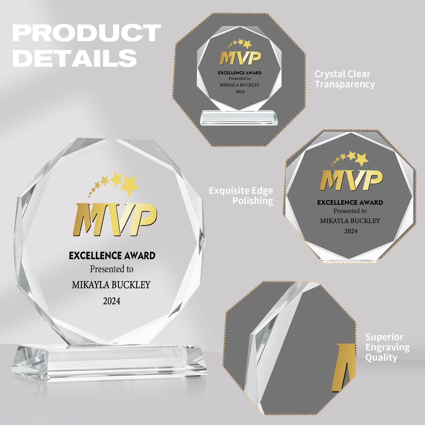 ZALHIN Personalized Crystal Trophy Award - Award for Employees- Plaques Personalized Engraved- Coworker Gift (Choose Logo/Colorful)