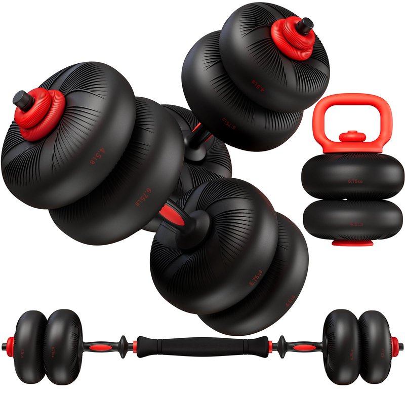 LIFERUN Adjustable Dumbbell Set, Soft PVC Coated, 45lbs/67lbs Free Weight Set Home Gym, 4-in-1 Used As Barbell, Dumbbells, Kettlebell, Weight Plates, Weights Dumbbells Set, Space Saving Fitness Exercise For Men/Women