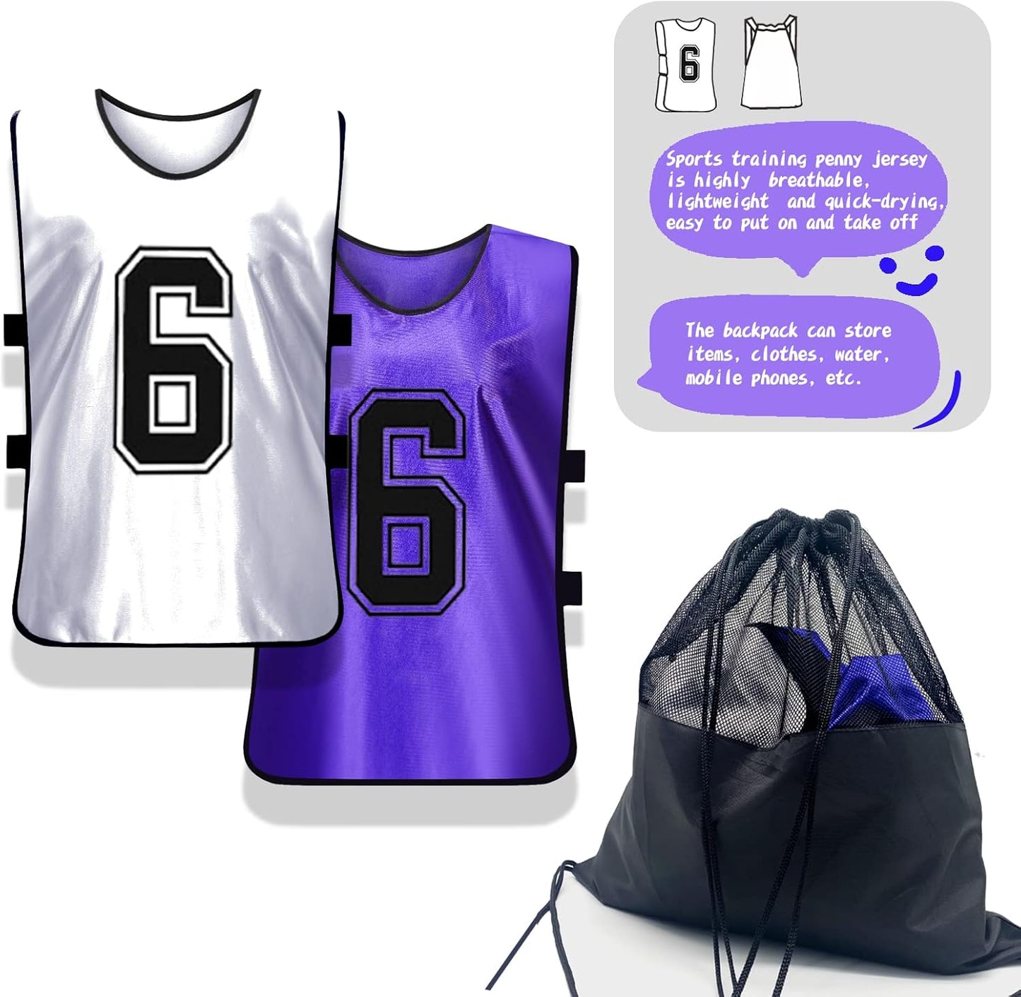 Numbered Sports Pinnies - Practice Vests for Soccer & Basketball | Set of 12 for Youth & Adults
