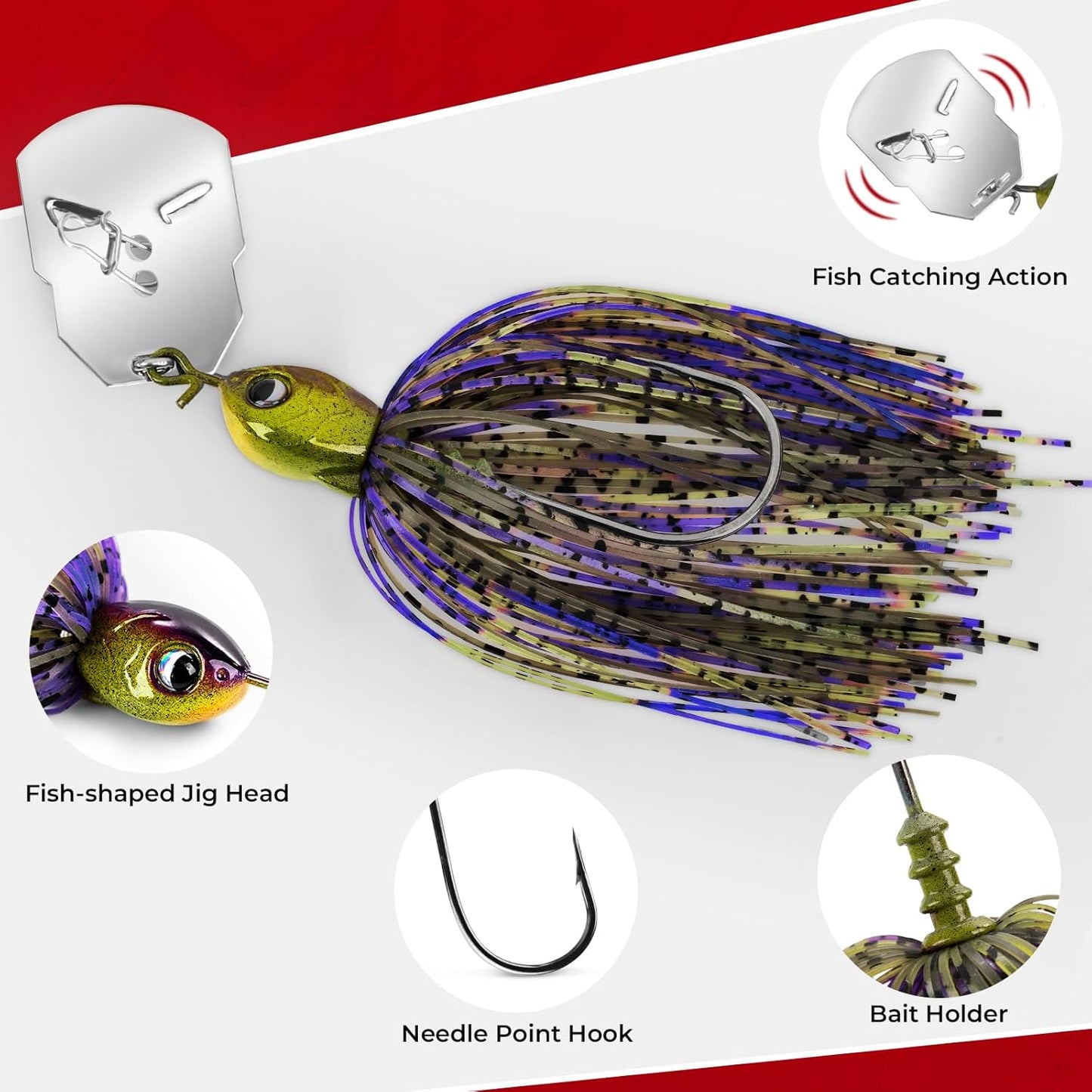 MadBite Bladed Jig Fishing Lures - Irresistible Vibrating Action, Multi-Color Kits | 3/8 oz & 1/2 oz Sizes with Storage Box