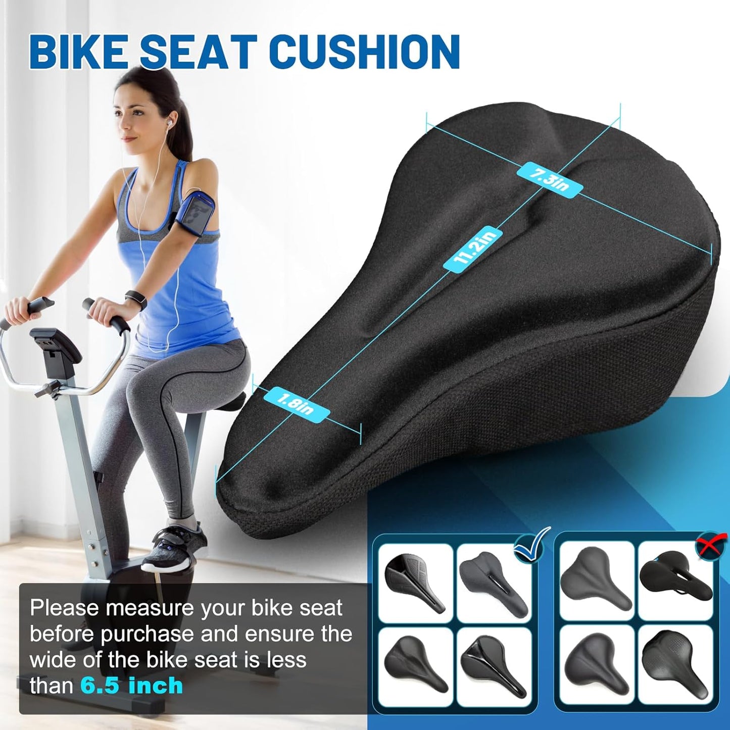 Bike Seat Cushion | Gel Padded Saddle Cover for Men & Women - Extra Soft Comfort for Peloton, Stationary & Mountain Bikes