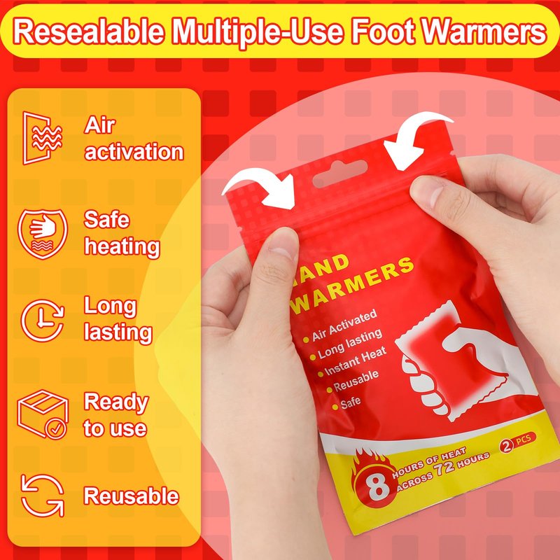 Jenaai 50 Pcs Hand Warmers 3.5x2.1'' Resealable Emergency Hand Warmers up to 8 Hours of Heat Across 72 h (hours) Long Lasting Safe Natural Odorless Air Activated for Cold Winter Skiing Hiking Survival