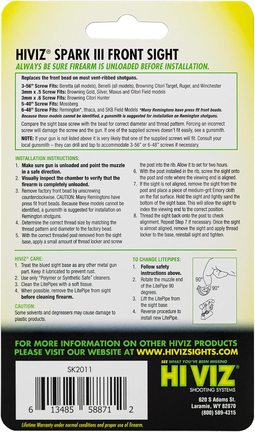 HIVIZ Sight Systems Spark III - Threaded Front Bead Replacement for Enhanced Accuracy