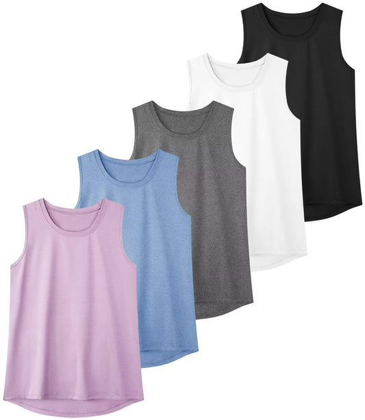 TELALEO 5 Pack Workout Tank Tops for Women Sleeveless Athletic Yoga Gym Tank Tops Quick Dry Loose Fit Sports Shirts Black/Grey/White/Blue/Purple M