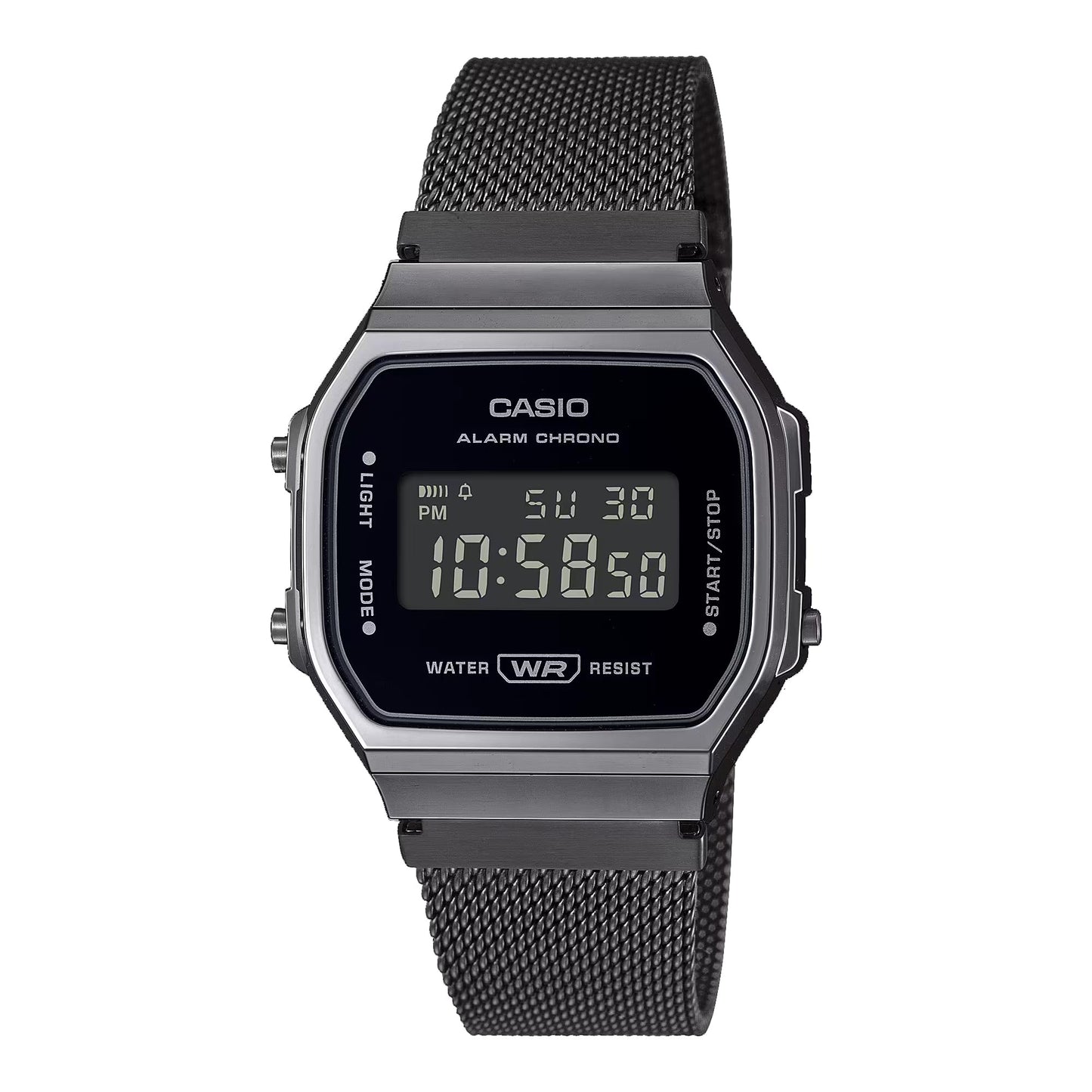 Casio A168WEMB-1BV Men's Vintage Collection Gunmetal Mesh Band Alarm Chronograph Illuminator Digital Watch