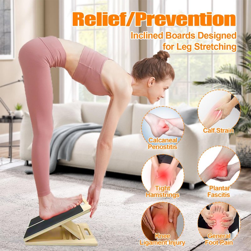 Zihvfzu Portable Wooden Slant Board for Calf Stretching,Adjustable Incline Calf Stretcher and Squat Wedge for Exercise, Physical Therapy and Ankle Mobility,for Knees, Feet and Achilles Support