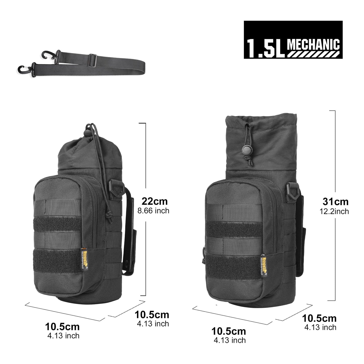 Rhinowalk Motorcycle Water Bottle Holder Bag Tactical Pouch with Drawstring Molle Insulated Bottle Bag Cool Powersports