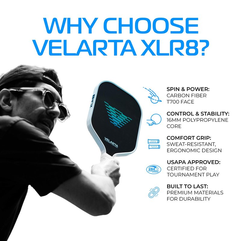 Velarta Professional Pickleball Paddles – White Best Pickleball Paddle - Pickleball Paddles Carbon Fiber T700 - USAPA Approved - 16mm Paddle Racket for Enhanced Control - Paddle Rackets for Adults