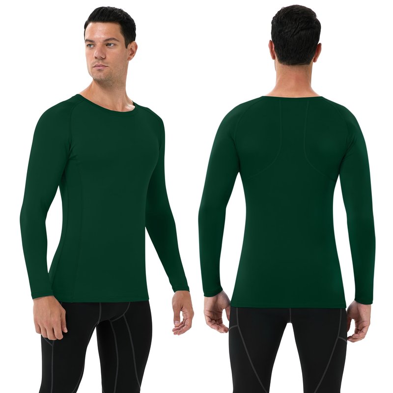 Runhit Compression Shirt Men Long Sleeve Athletic Undershirt Base Layer Cool Dry Workout Sports Running Gym Tops Dark Green M