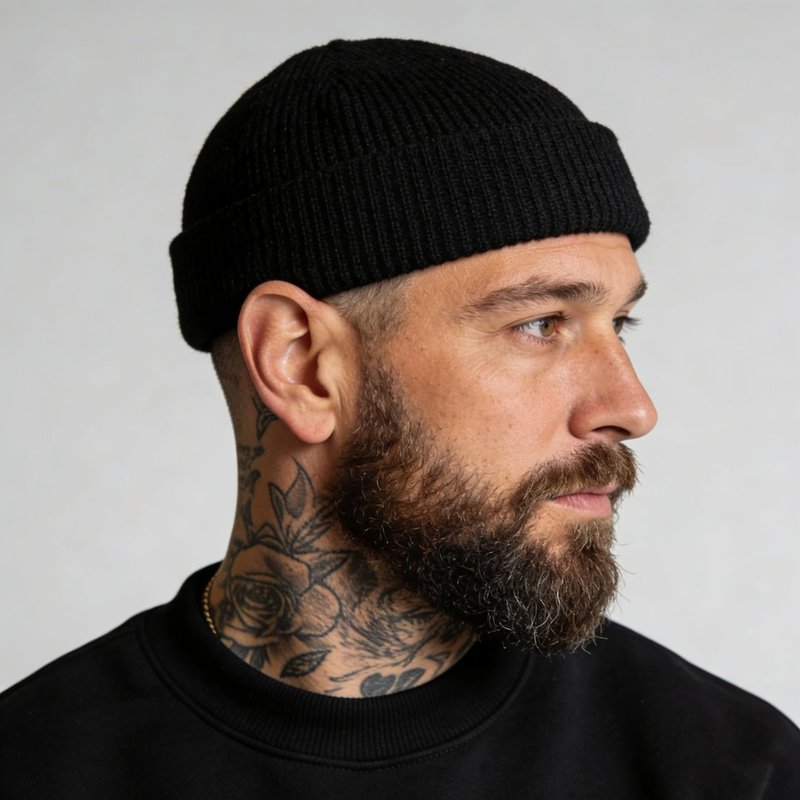 Simapu Wool Fisherman Beanies for Men Women, Short Knit Fall Winter Warm Beanie, Watch Cap, Cuffed Trawler Hats, Skull Caps Black