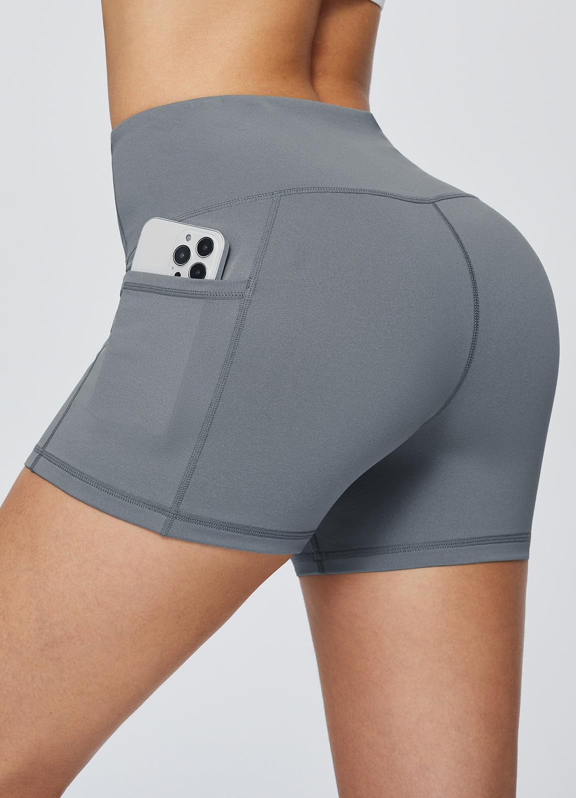 baleaf Gym Workout Shorts Women 3" Biker Yoga Spandex Running Volleyball Tummy Control Compression Short with Pockets Grey XL