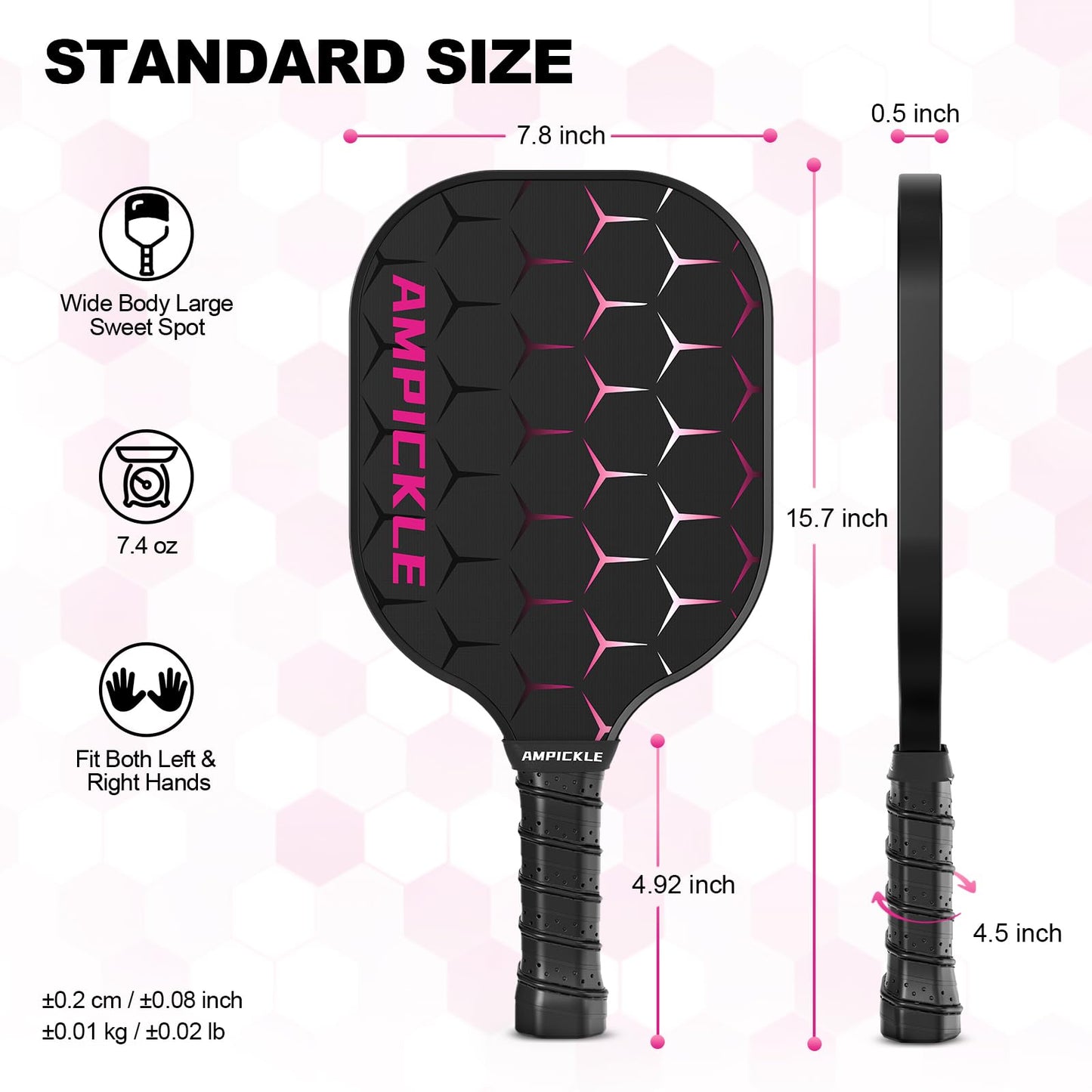 AMPICKLE Pickleball Paddle,USAPA Standards，Fiberglass Pickleball Paddles Set,Frosted Surface Pickleball Rackets,Oversized Sweet Spot Pickle Ball Paddle for Indoor Outdoor