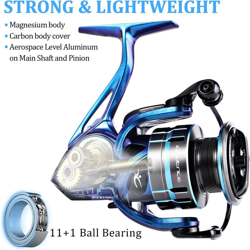 Cadence Primo Fishing Reel - Ultralight Spinning Reel with Magnesium Frame | 36 LBs Max Drag, 6.2:1 Gear Ratio