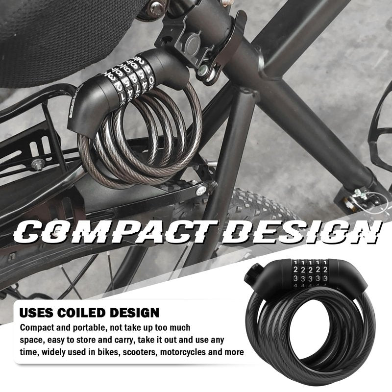 3.93 Ft Bike Locks Cable Anti-Theft,Resettable 5 Digit Bike Lock Combination Kit with Mounting Bracket,Anti-Cut Bikes Chain Lock Bikes Accessories for Bicycle,Scooter,E-Bike