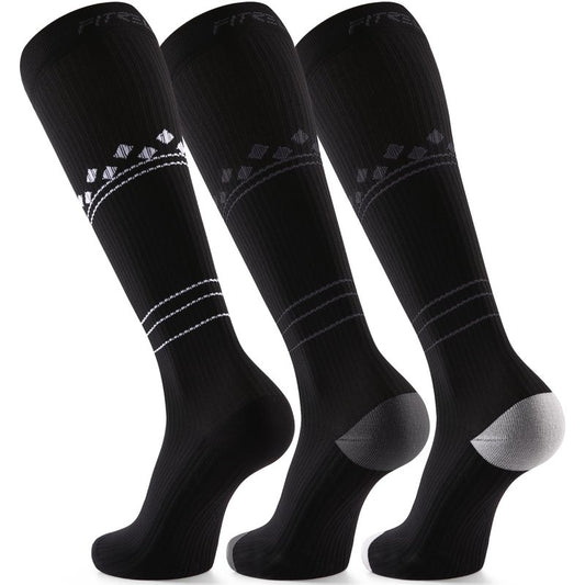 FITRELL 3 Pairs Compression Socks for Women and Men 20-30mmHg- Support Socks for Travel, Running, Nurse, Knee High, Blackstar, Black+White+Grey S/M