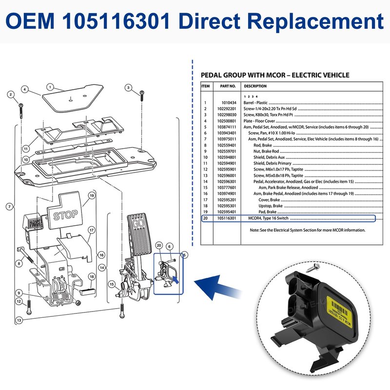 MCOR 4 for Club Car Precedent, OEM 105116301, 103850401(MCOR 3), AM293101 Throttle Potentiometer for Club Car Precedent Ds/Carryall/Tempo 2012-UP