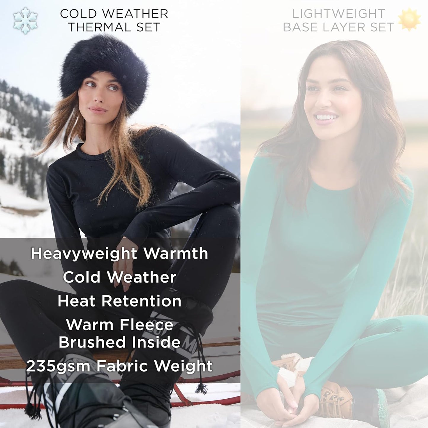 Cuddl Duds Women's Heavyweight Fleece Lined Thermal Set | Long Sleeve Top & Leggings for Winter Comfort