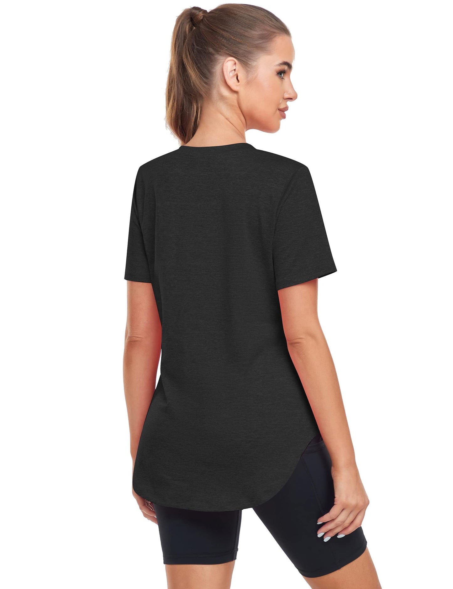 Alovien Short Sleeve Workout Shirts Women Loose Fit, V-Neck Women Exercise T-Shirt Workout Top, Dry Fit Yoga Gym Sport Tops (US, Alpha, X-Large, Regular, Regular, Black)