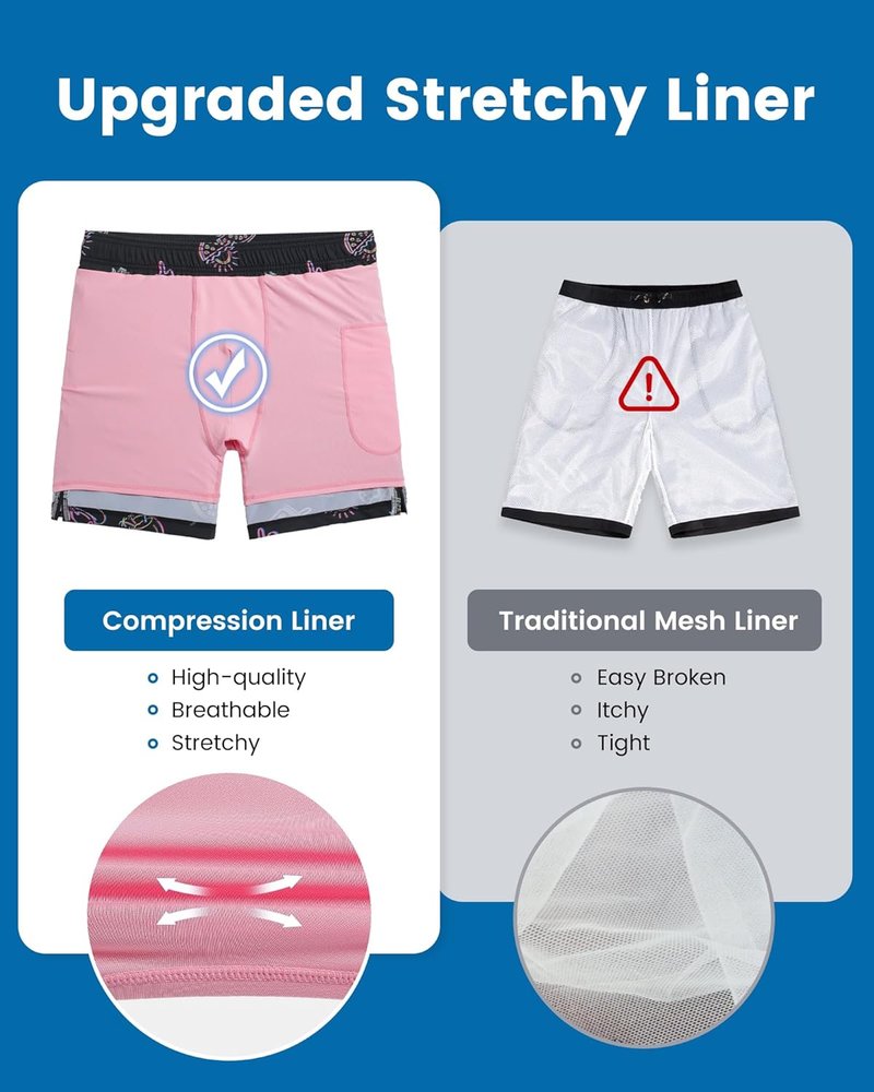 2 in 1 Men's Swim Trunks - 7 Inch Board Shorts for Beach & Pool Fun