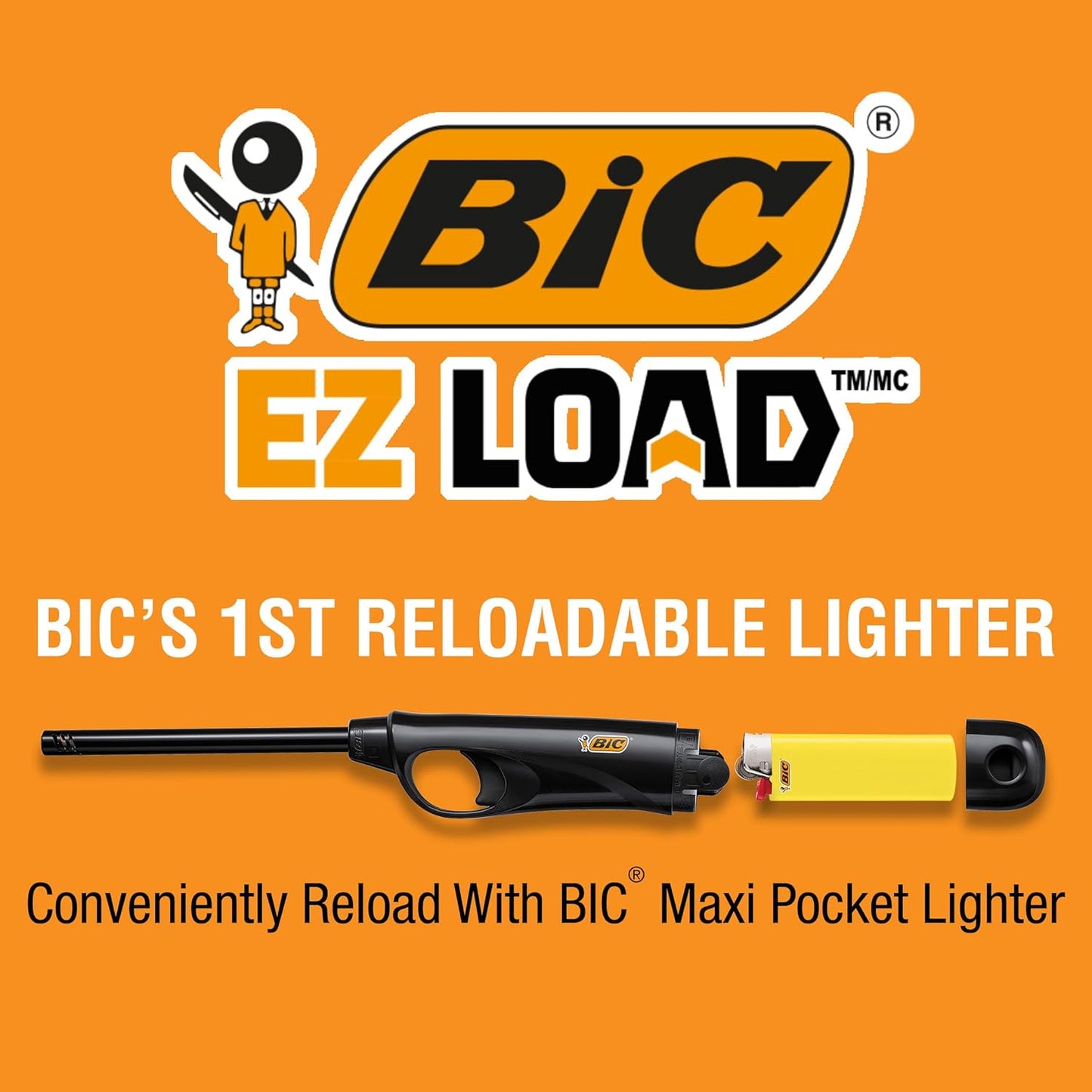 BIC EZ Load Lighters - Long Lasting & Reloadable Design | Assorted Colors, Pack of 2