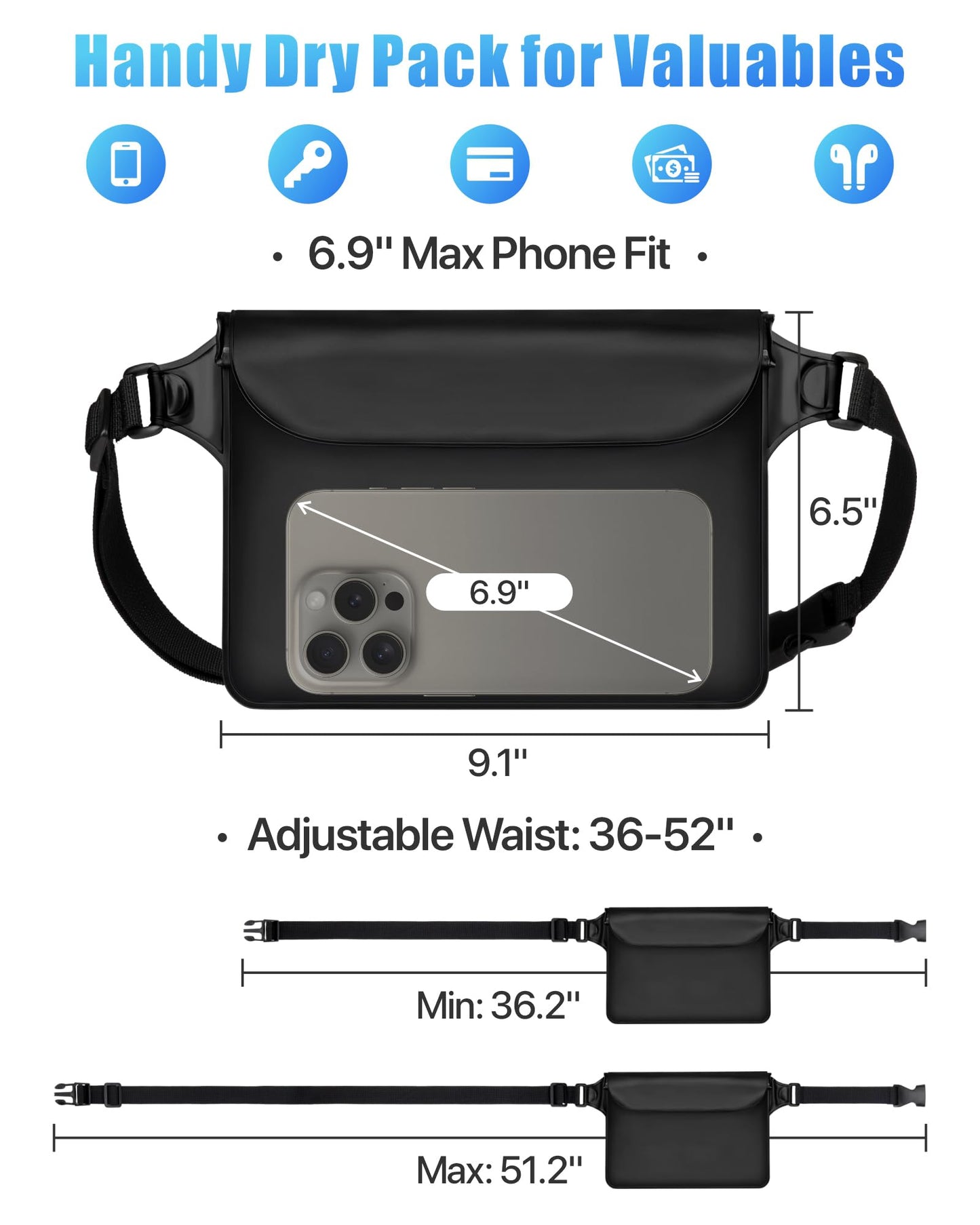 F-color Waterproof Fanny Pack - Cruise Essentials 2026 - Waterproof Pouch with Adjustable Waist Strap, Triple Zipper Roll-Top Dry Bag for Phone, Keep Passport Valuables Dry for Beach Kayaking Boating