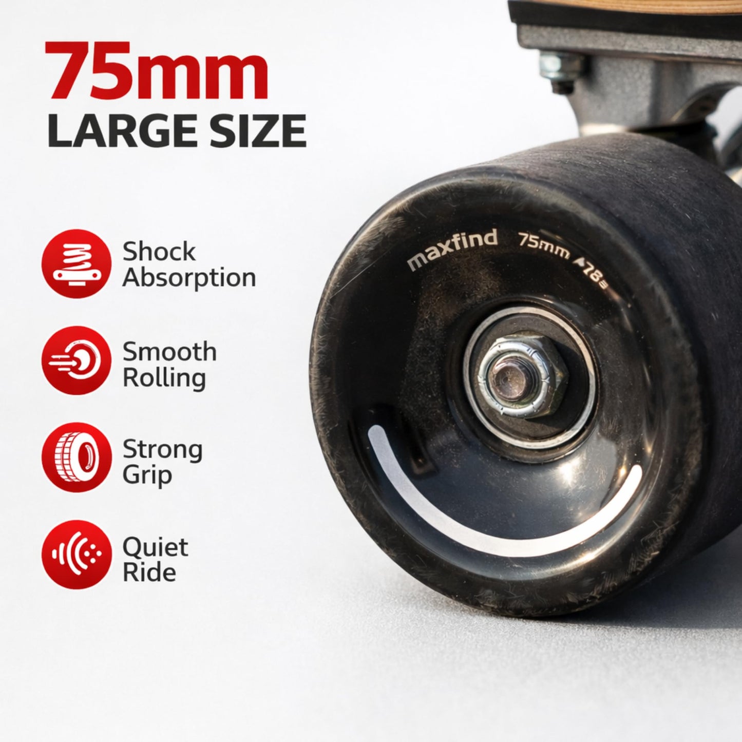 maxfind 75mm 78A Skateboard Wheels, Soft PU Longboard Wheels for Cruiser, Carving and Electric Skateboard, Set of 4