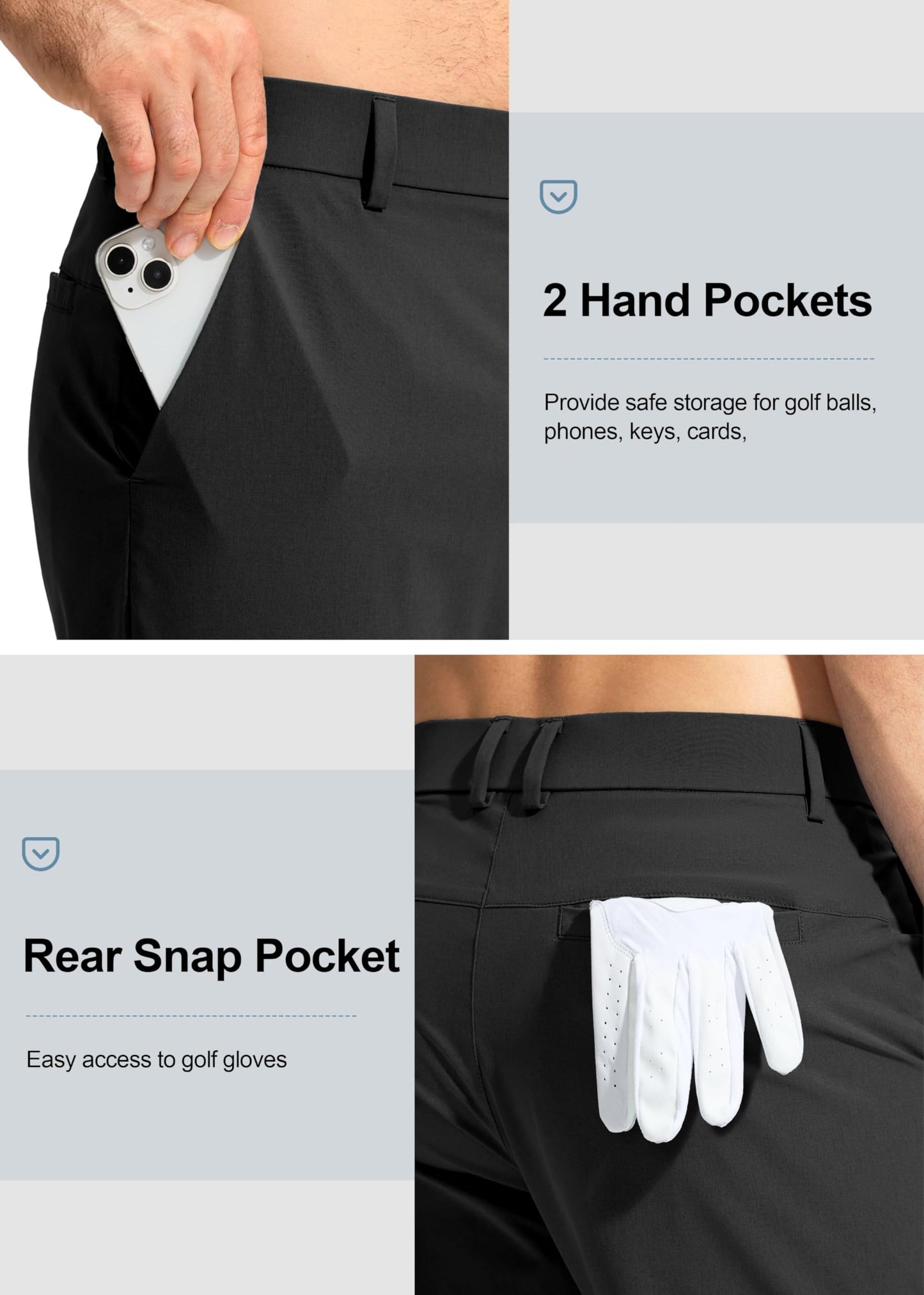 Pudolla Men's Golf Pants Stretch Classic Fit Work Dress Pants 30 Lightweight Quick Dry Casual Slacks Trousers with Pockets(Black 34Wx30L)