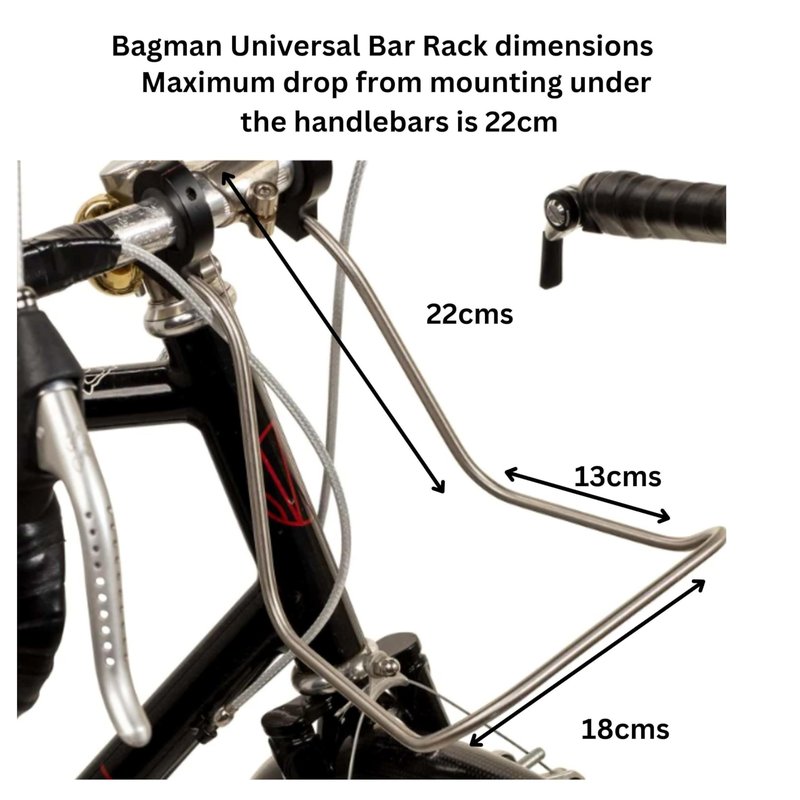 Bagman Bar Rack for Bicycles, Support for Front Panniers and Baskets, High Stability, Easy Installation