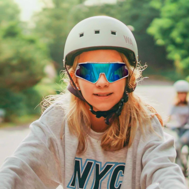 RIVBOS Youth Baseball Sunglasses for Kids(Boys&Girls) Polarized UV Protection Cycling Glasses BlackWhile InkDot Frame IceBlue Lens RYS007