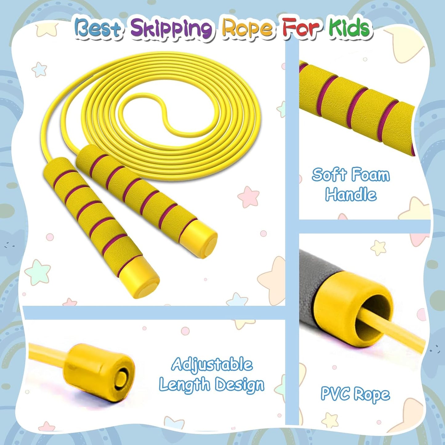 Adjustable Kids Jump Rope - Soft Foam Handles for Outdoor Fitness | Perfect for Boys & Girls