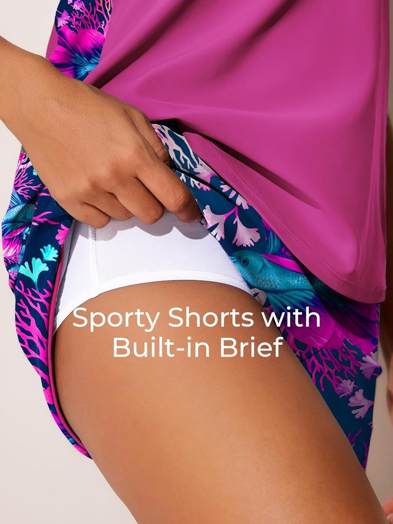 Blouson Tankini Swimsuits for Women - Tummy Control Two-Piece with Sporty Pockets | Summer Mae Swim Shorts