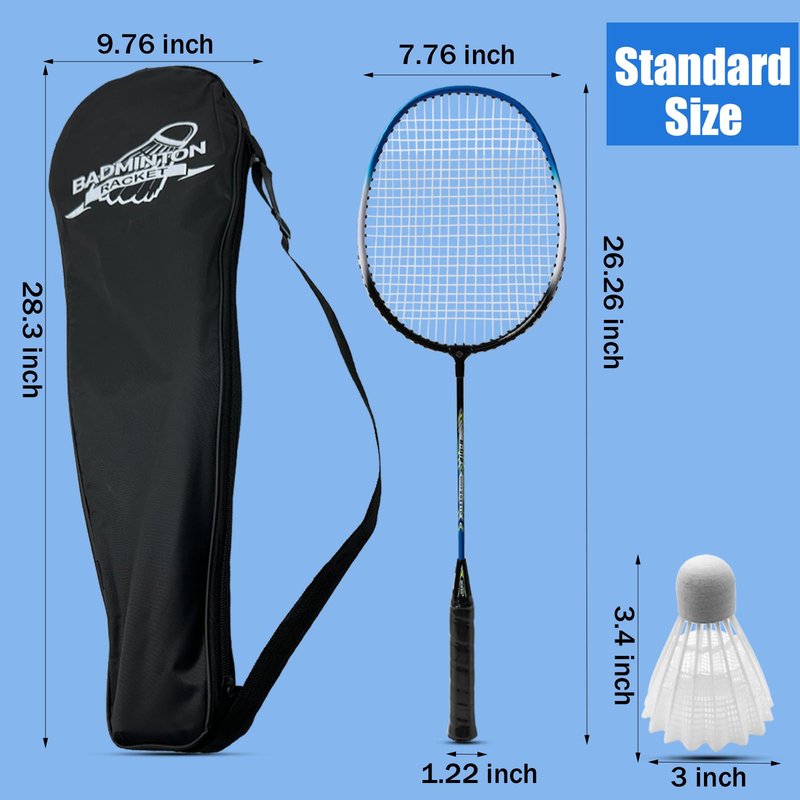 Magicorange Badminton Rackets Set of 4 for Outdoor Backyard Games, Including 4 Racquets,4 Shuttlecocks, 4 Replacement Grip Tapes & 1 Carry Bag (Blue+Red)
