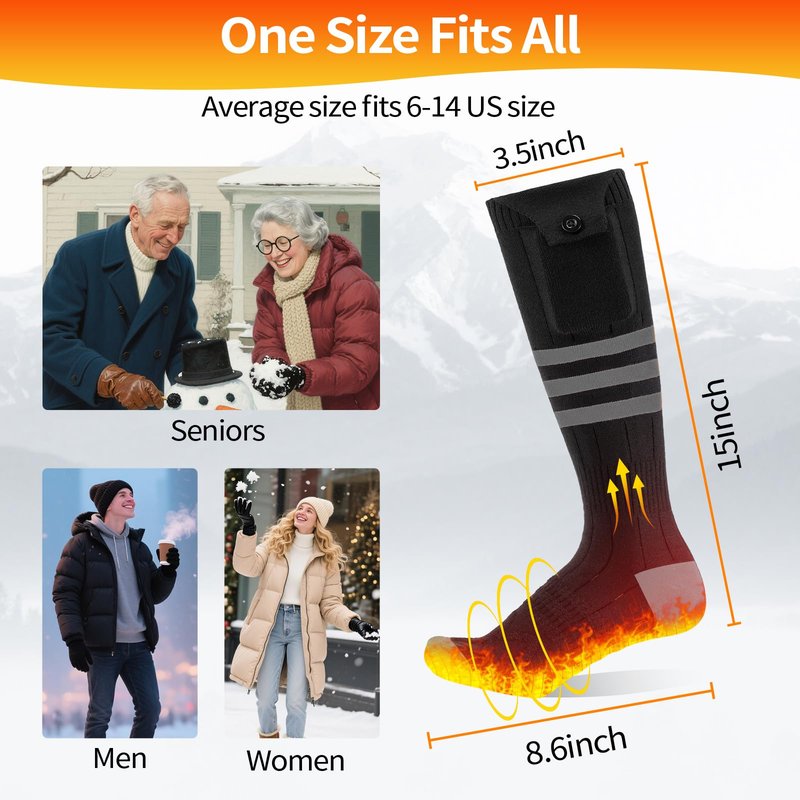 Heated Socks for Men Women, Rechargeable Electric Heated Socks Up to 8H, Washable Warm Socks for Winter Hunting Outdoor Working Skiing Hiking Cycling Camping Fishing