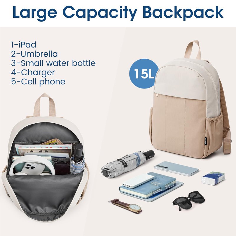 G4Free Mini Backpack for Women Water-resistant Hiking Backpack with Adjustable Shoulder Straps for Travel Shop Work Casual(Beige&Khaki)