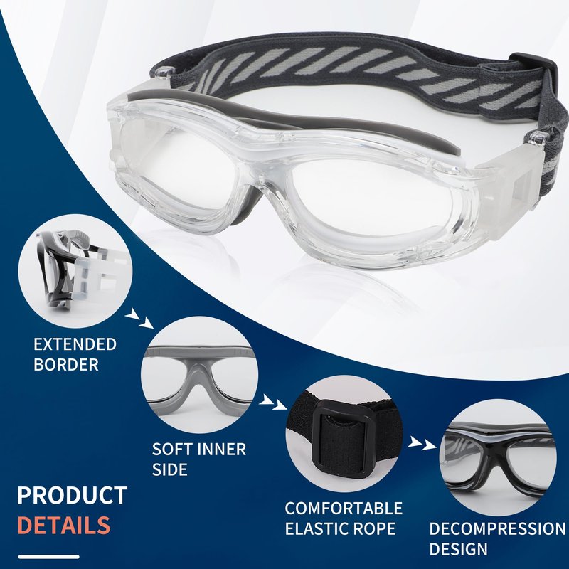 SooGree Kids Sport Goggles Basketball Football Goggles Glasses Boys Safety Eyewear Anti Shock Collision Glasses Frame 7-14 (Transparent frame grey pads)