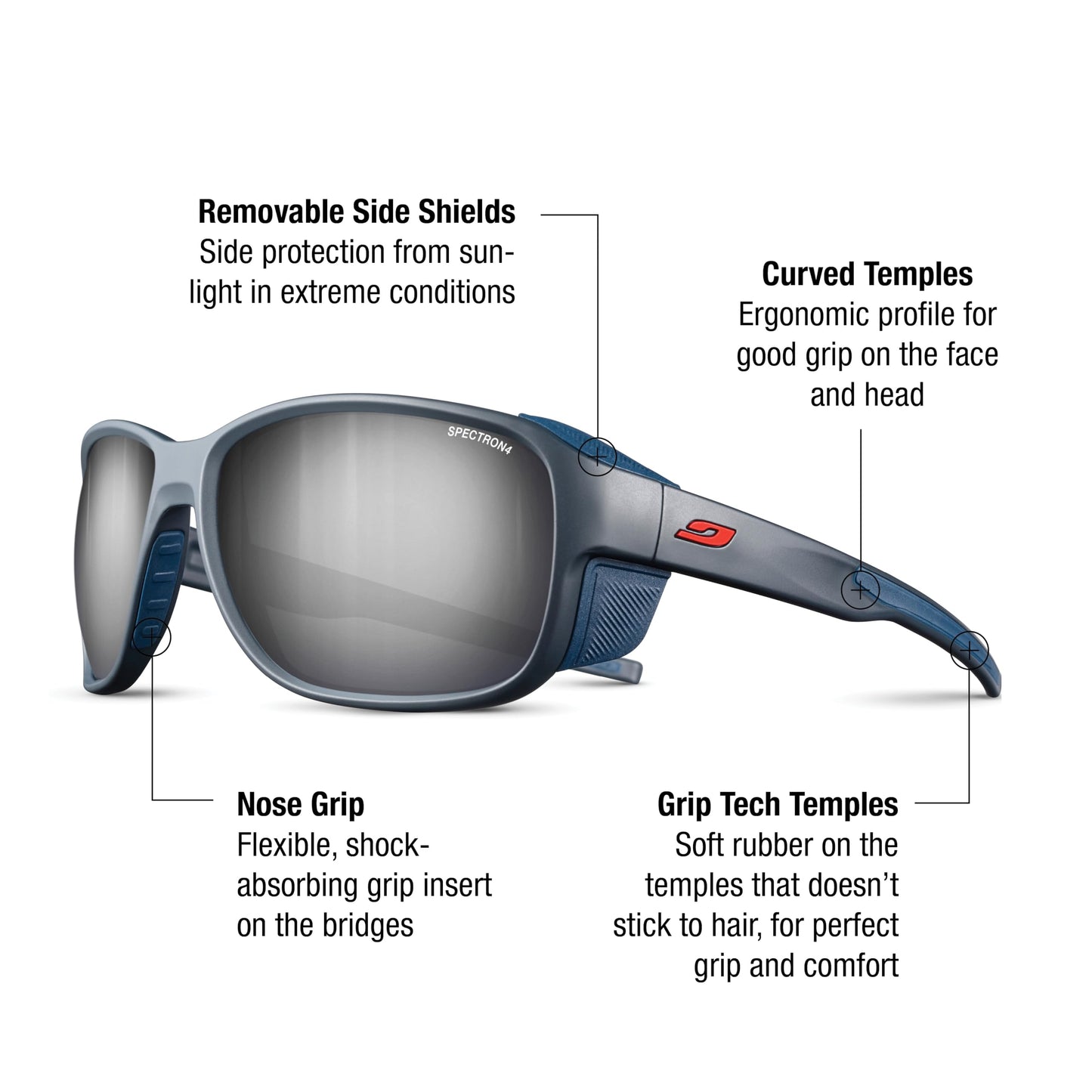 Julbo Montebianco 2 Mountain Sunglasses - Dark Blue Frame - Brown w/Silver Mirror Lens (Spectron 4)