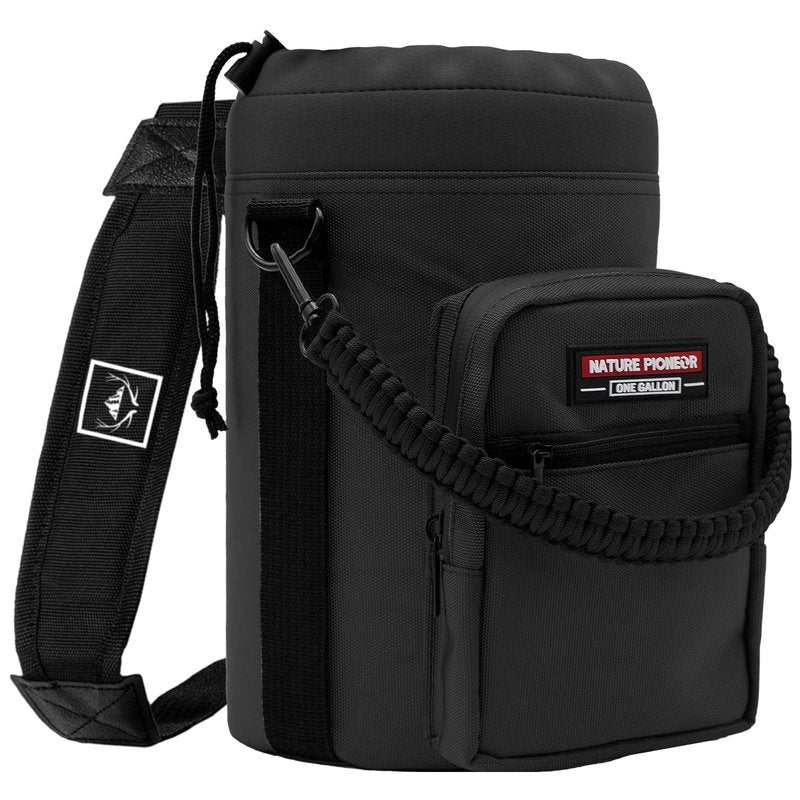 NATURE PIONEOR Water Bottle Holder with Adjustable Strap - Half/One Gallon (64/128oz) Insulated Water Bottle Sling Carrier with Phone Pocket & Paracord Handle, Outdoor Camping, Hiking, Gym