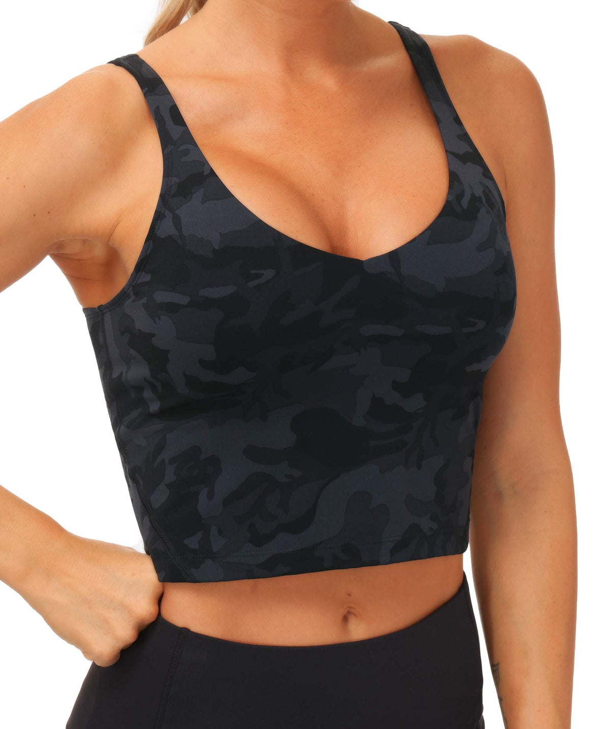 THE GYM PEOPLE Womens Camo Longline Sports Bra Wirefree Padded Medium Support Yoga Bras Gym Running Workout Tank Tops