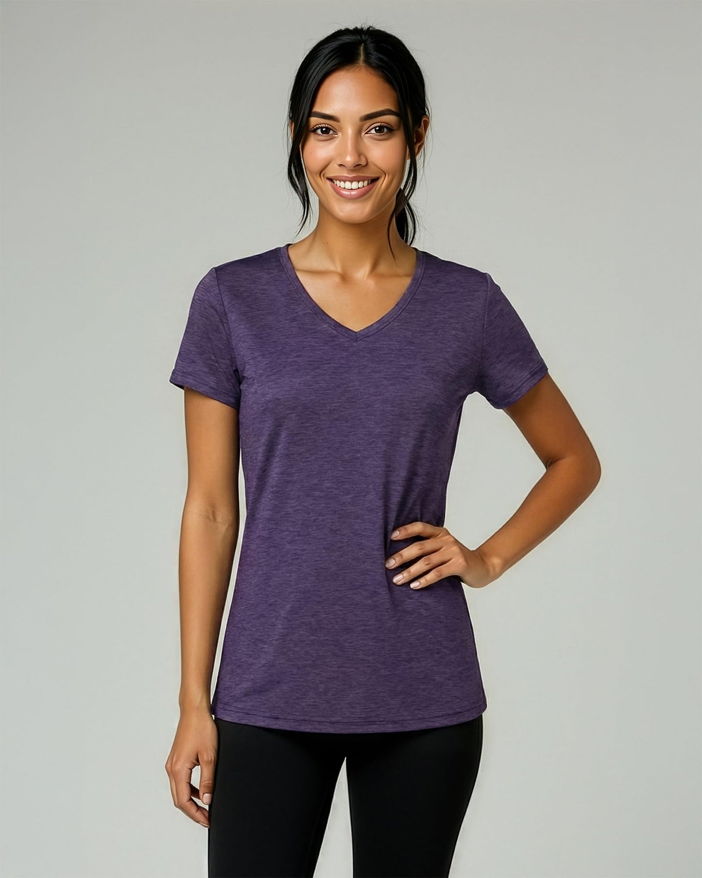 Real Essentials 5 Pack: Women's Dry-Fit Short Sleeve V Neck T Shirt Workout Fitness Yoga Top Tee, Set 11, XL