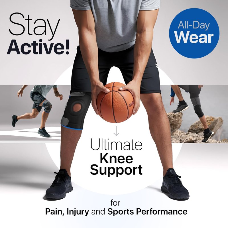 ORTHOLIFE Knee Brace for Women and Men – Knee Compression Sleeve for Meniscus Tear, ACL, Arthritis Pain Relief, Patella Pad & Side Stabilizers – Please Check How To Size Video (Blue, Large)