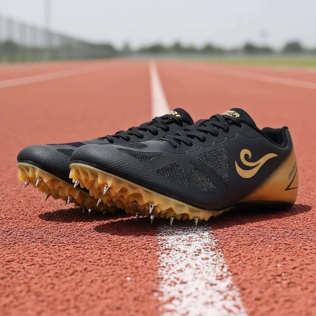 ORRZER Men's Track and Field Spikes Shoes for Women Lightweight Running and Jumping Sneakers Black/Gold
