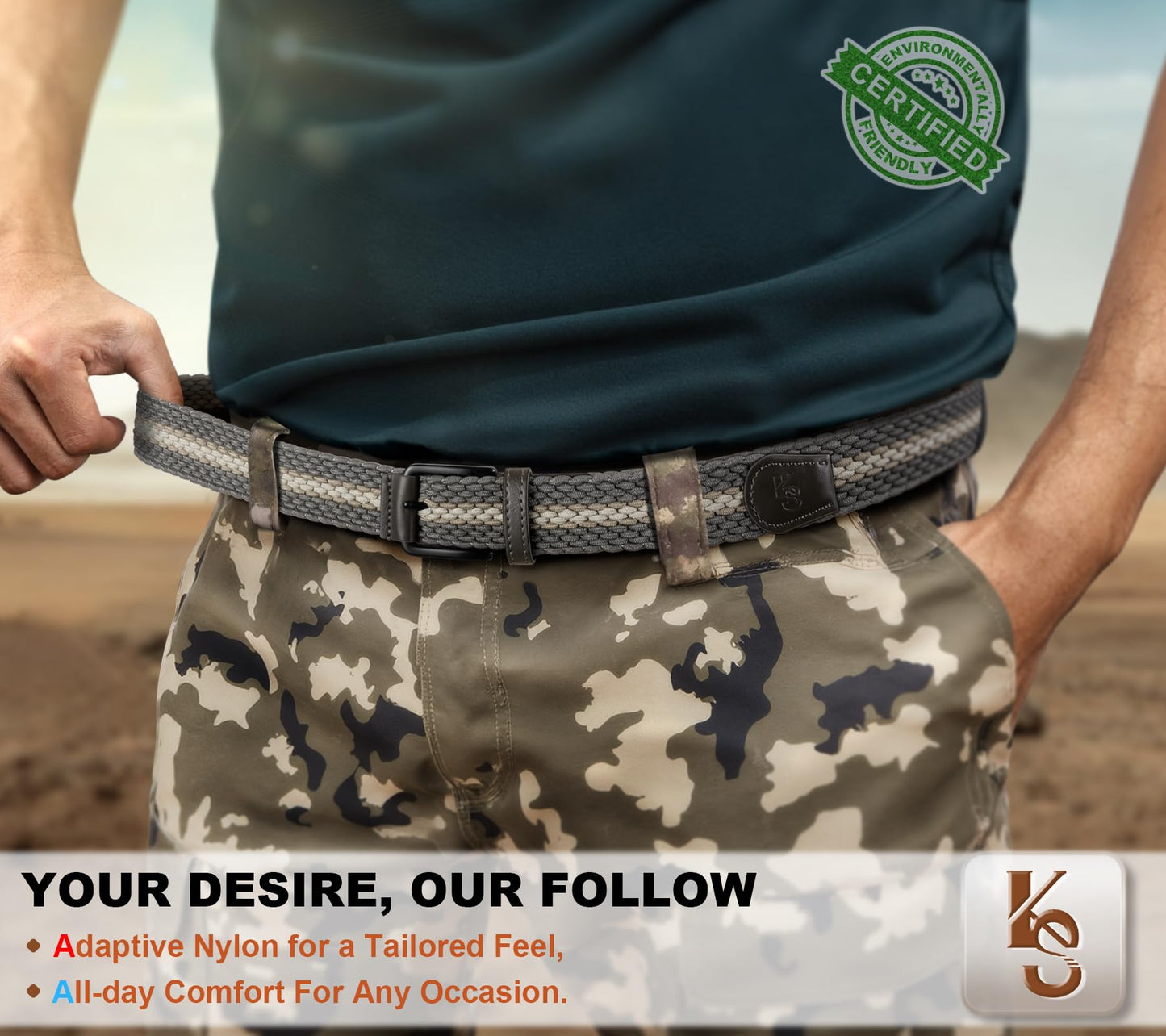 KEMISANT Men's Golf Belt Nulti-pack, Braided Woven Stretch Belt for Gift Men Casual Jeans Sports Work 1 3/8"(Gray/Creamy White,30"-34" Waist Adjustable)