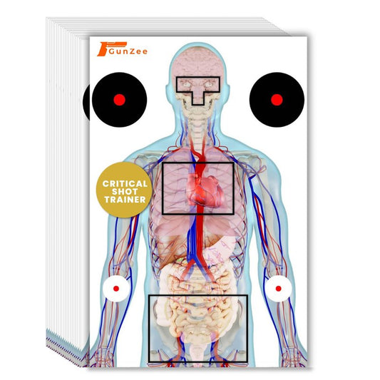 GunZee Anatomical Shooting Targets, 22" x 34" Paper Anatomy Targets for Shooting Range, Ideal for Handgun, Airsoft Pistol, Rifle, BB Gun, Pellet Gun Practice, Tactical & Self-Defense Training, 25-Pack
