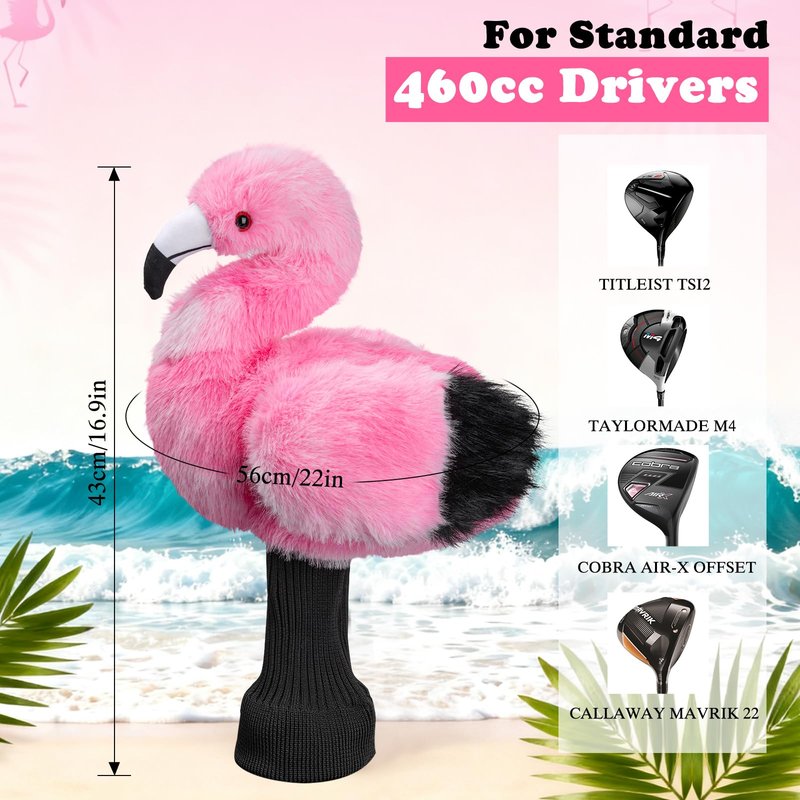 Funny Driver Headcover - Long Neck Plush Funny Golf Club Cover, Animal Flamingo Golf Headcovers for Driver