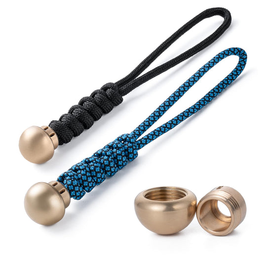 TIMULTI Paracord Bead,Knife Lanyard Beads,Brass Charms DIY Paracord Accessories,EDC Bead with 550 Paracord (TIM03-Blue+Black/2PS)