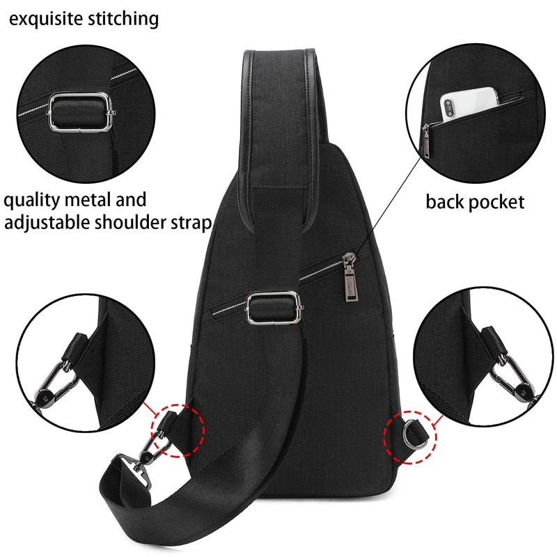 tuowan Small Sling Bag Crossbody Backpack Over the Shoulder Bag for Men Women Travel Outdoors, Lightweight Chest Pack (Large,Black)